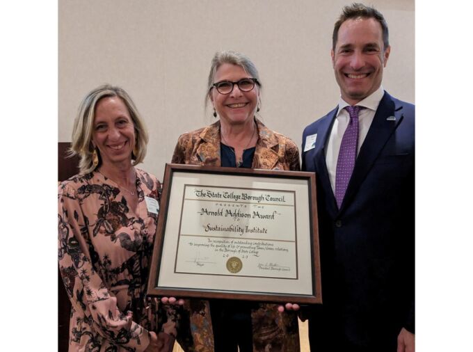 Left to right Deanna Behring, State College Borough council member; Ilona Ballreich, manager of the Penn State Sustainable Communities Collaborative; and Ezra Nanes, State College mayor. Credit: Sustainability Institute. All Rights Reserved.