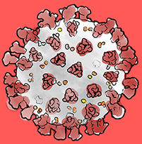Close up sketch of a SARS-CoV-2 virus particle