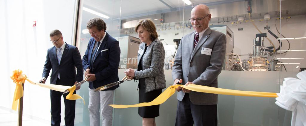 2018 Ribbon Cutting: The Sartorius Fermentation Gallery (left to right) Richard Bundy, Reinhard Vogt, Mary Lavin, Neil Sharkey – Penn State, University Park, PA
