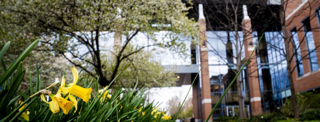 flowers in front of the Huck Life Sciences Building