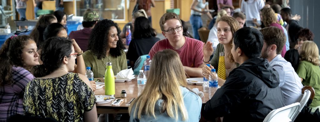 Students eating and talking