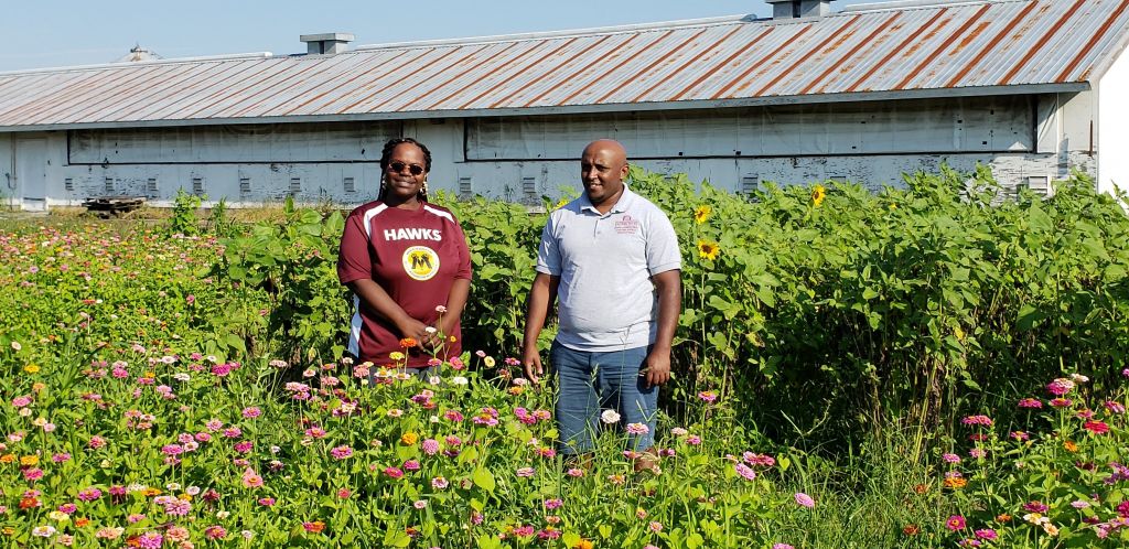 UMES's Simon Zebelo in the field with a graduate student researcher