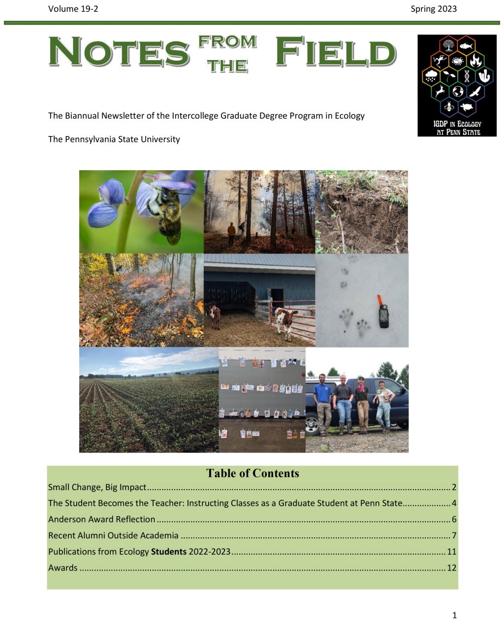 Ecology newsletter front page