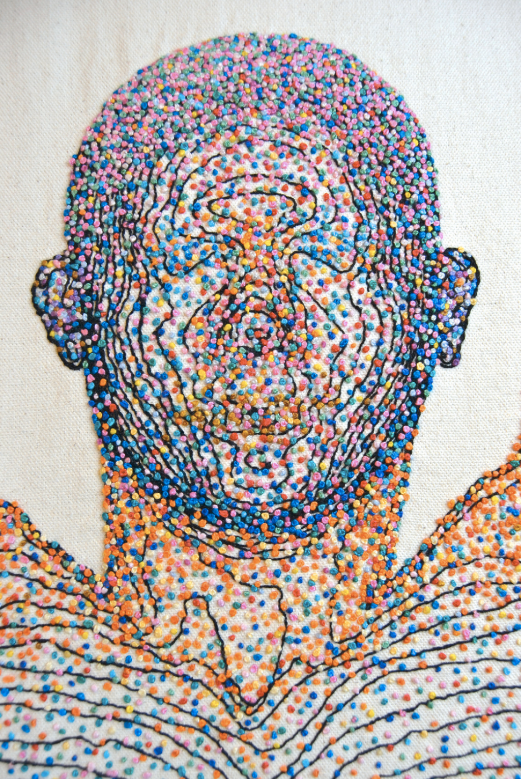 art showing a network shaped like a human face.