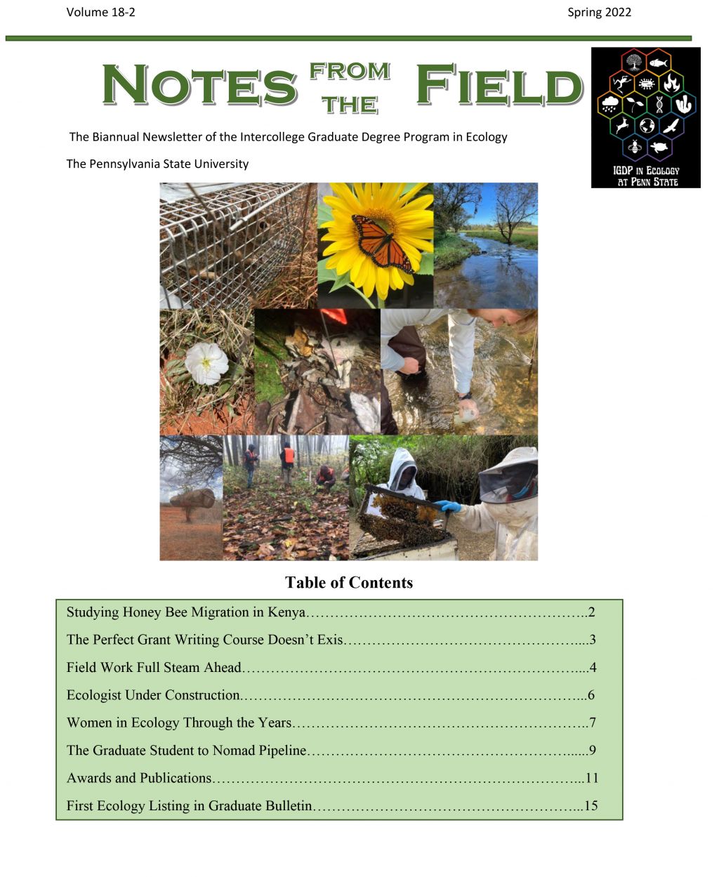 Ecology newsletter front page