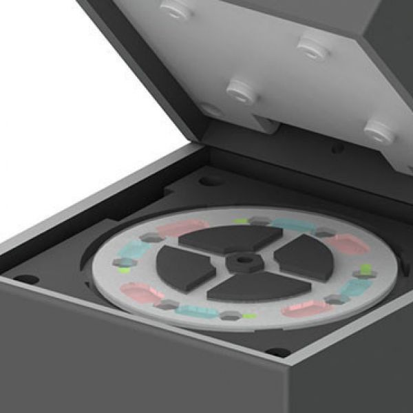 An illustration of a sample-to-answer nucleic acid testing device. IMAGE: GIHOON CHOI