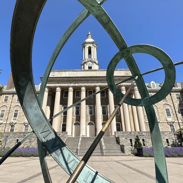 Old Main viewed through the Armillary Sphere, on the University Park campus. Credit: Curtis Chan / Penn State. Creative Commons May 30, 2025