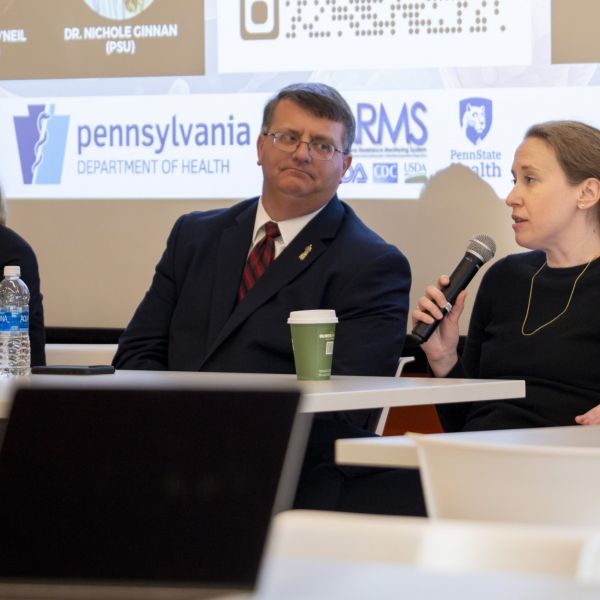 panelists at the One Health Microbiome Center's Antimicrobial Resistance Day