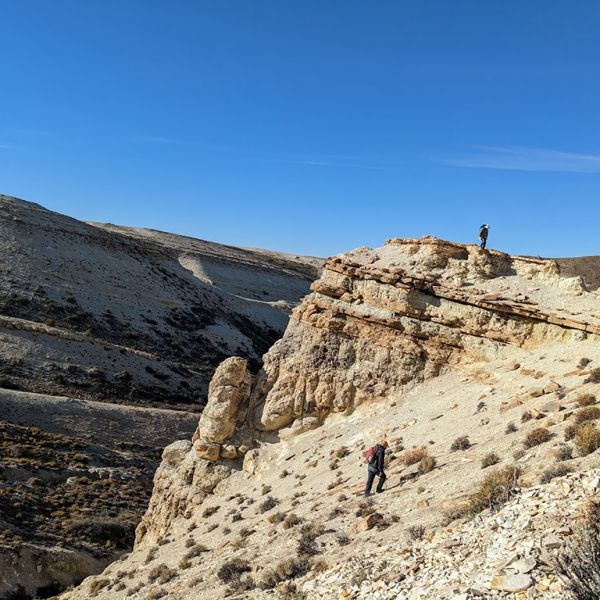 Researchers visit the Laguna del Hunco fossil rainforest site in Argentina. Credit: L. Alejandro Giraldo. All Rights Reserved.