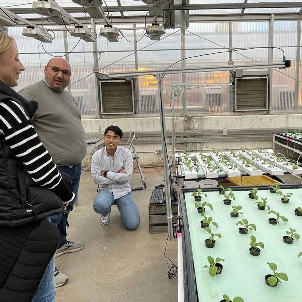 The researchers discuss the project in its early stages. From left are Aline Novaski Seffrin, doctoral candidate in plant science; Francesco Di Gioia, associate professor of vegetable crop science; and Chenchen Kang, a former post-doctoral scholar in the Department of Agricultural and Biological Engineering. Credit: Penn State. Creative Commons