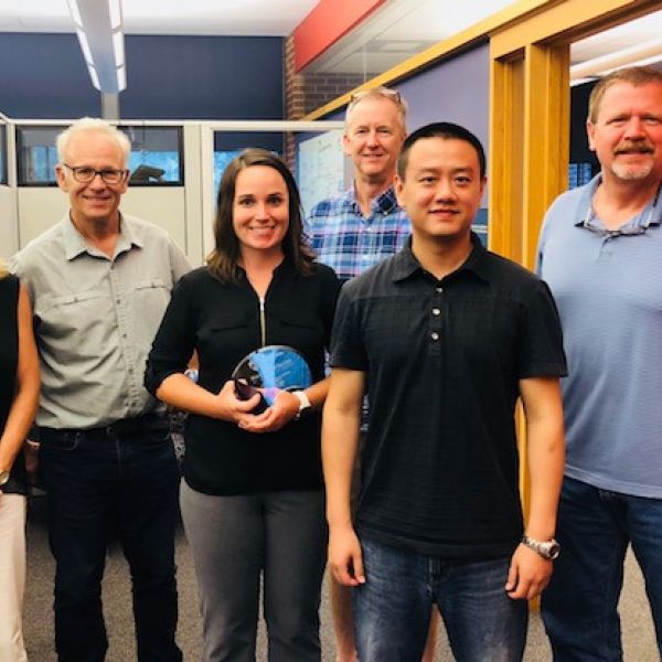 From L-R: Connie Rogers, Associate Director; Peter Hudson, Director; Kelly Ness, 2017-18 Graduate Adviser; Jim Marden, Director of Operations; Bruce Chen, 2018-19 Graduate Adviser; Troy Ott, Associate Director for Graduate Education