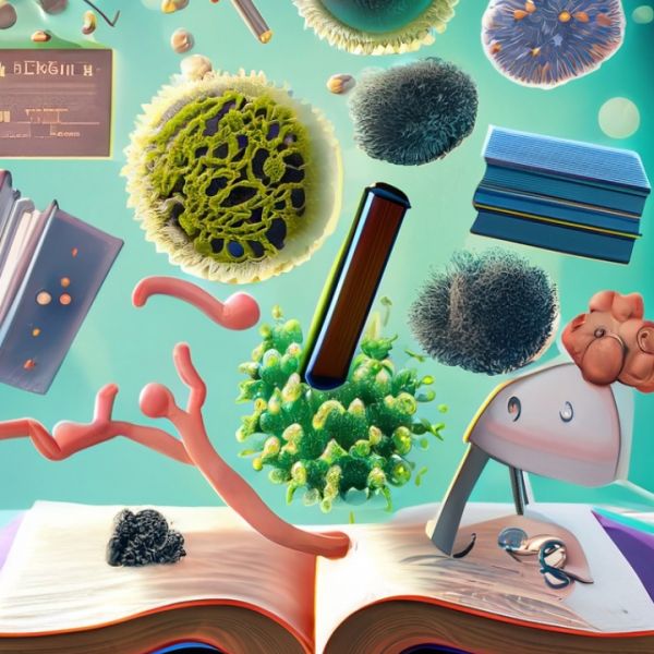 Adobe AI-generated image with the prompt “abstract image integrating education and textbooks with microbiome sciences”