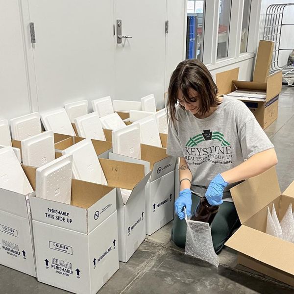 Study first author Kelly Kosiarski, graduate student in the Department of Agricultural and Biological Engineering, packs boxes with water testing kits to send to study participants. Credit: Penn State. Creative Commons
