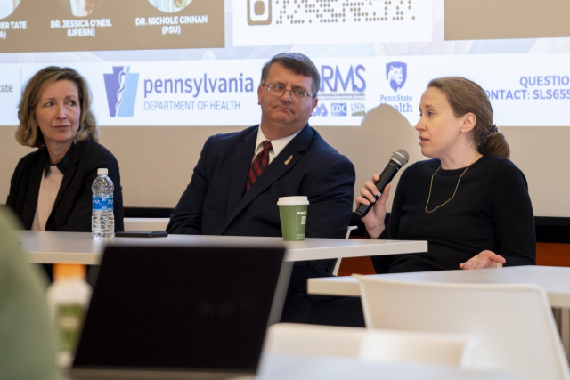 panelists at the One Health Microbiome Center's Antimicrobial Resistance Day