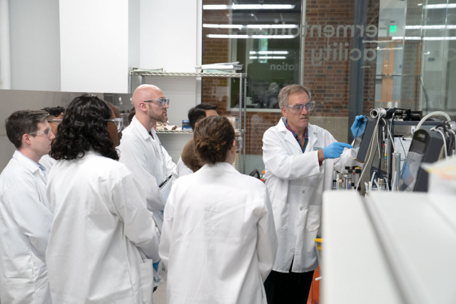 Workshop participants collaborate in the CSL Behring Fermentation Facility in the Huck Institutes of the Life Sciences. IMAGE: DAN LESHER