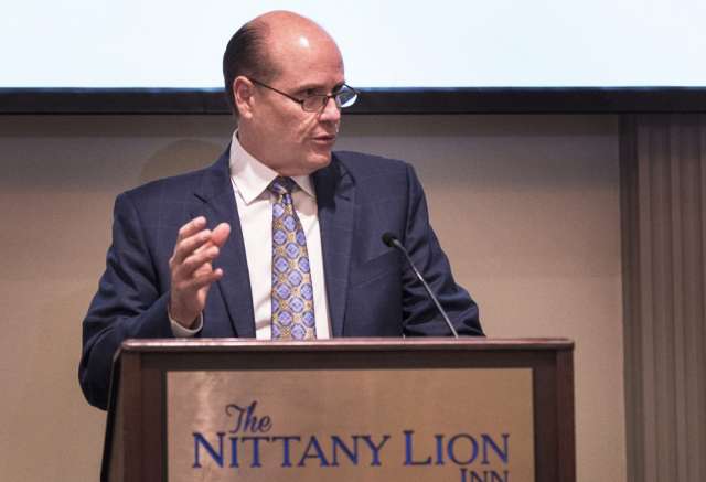Paul Perreault, CEO and managing director of CSL Limited, was the guest speaker at the March 12 Penn State Forum. IMAGE: PATRICK MANSELL