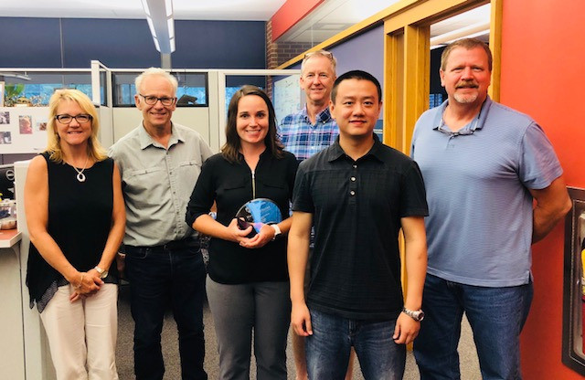 From L-R: Connie Rogers, Associate Director; Peter Hudson, Director; Kelly Ness, 2017-18 Graduate Adviser; Jim Marden, Director of Operations; Bruce Chen, 2018-19 Graduate Adviser; Troy Ott, Associate Director for Graduate Education